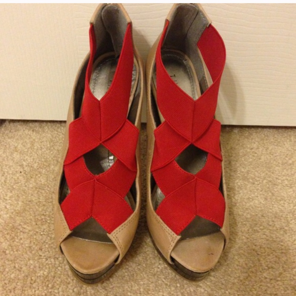 Limited red & beige leather heels.